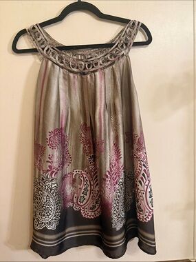 New Directions Paisley Satin Sleeveless Tunic Top XL Boho